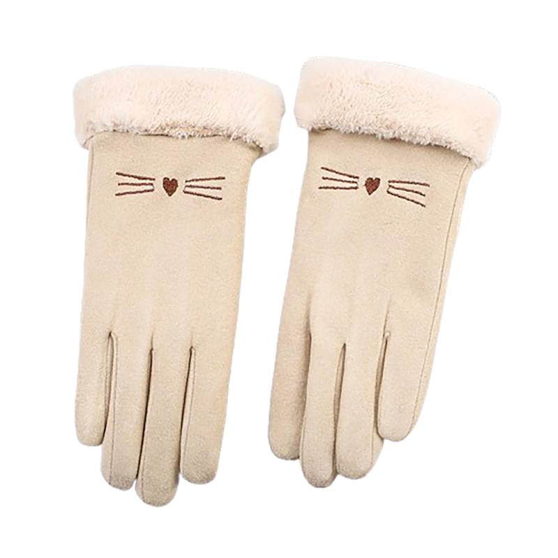 Warme Handschuhe für Damen, süß und dick aus Samt, für Herbst und Winter Hochzeit Schmuck Perlen (Khaki, One Size) von NerYuo