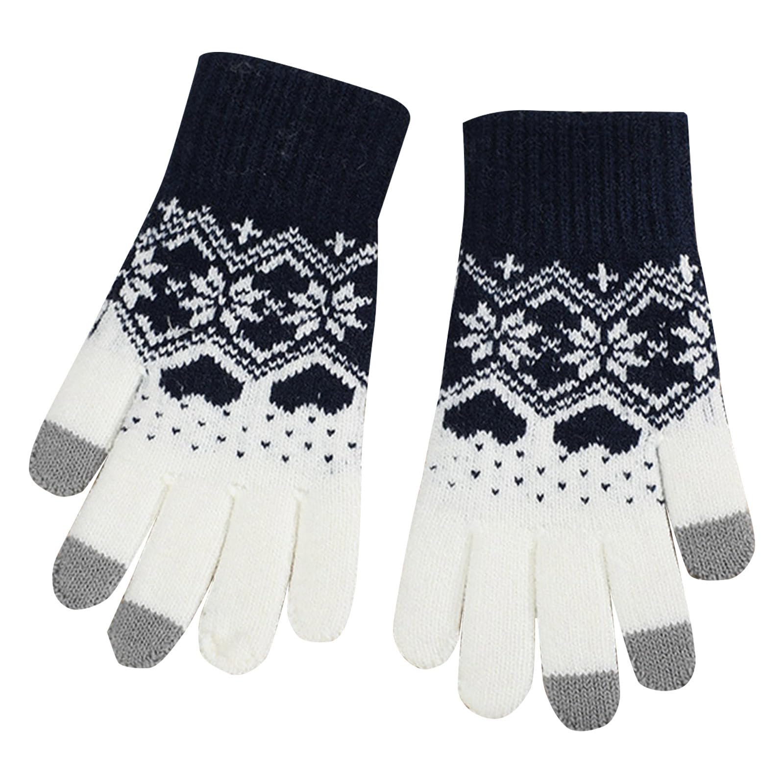 Winter Herren und Damen warme Strickhandschuhe Paare Schneeflocke Herz Muster Outdoor Fahrradhandschuhe Touchscreen Handschuhe Fleece (Black, One Size) von NerYuo