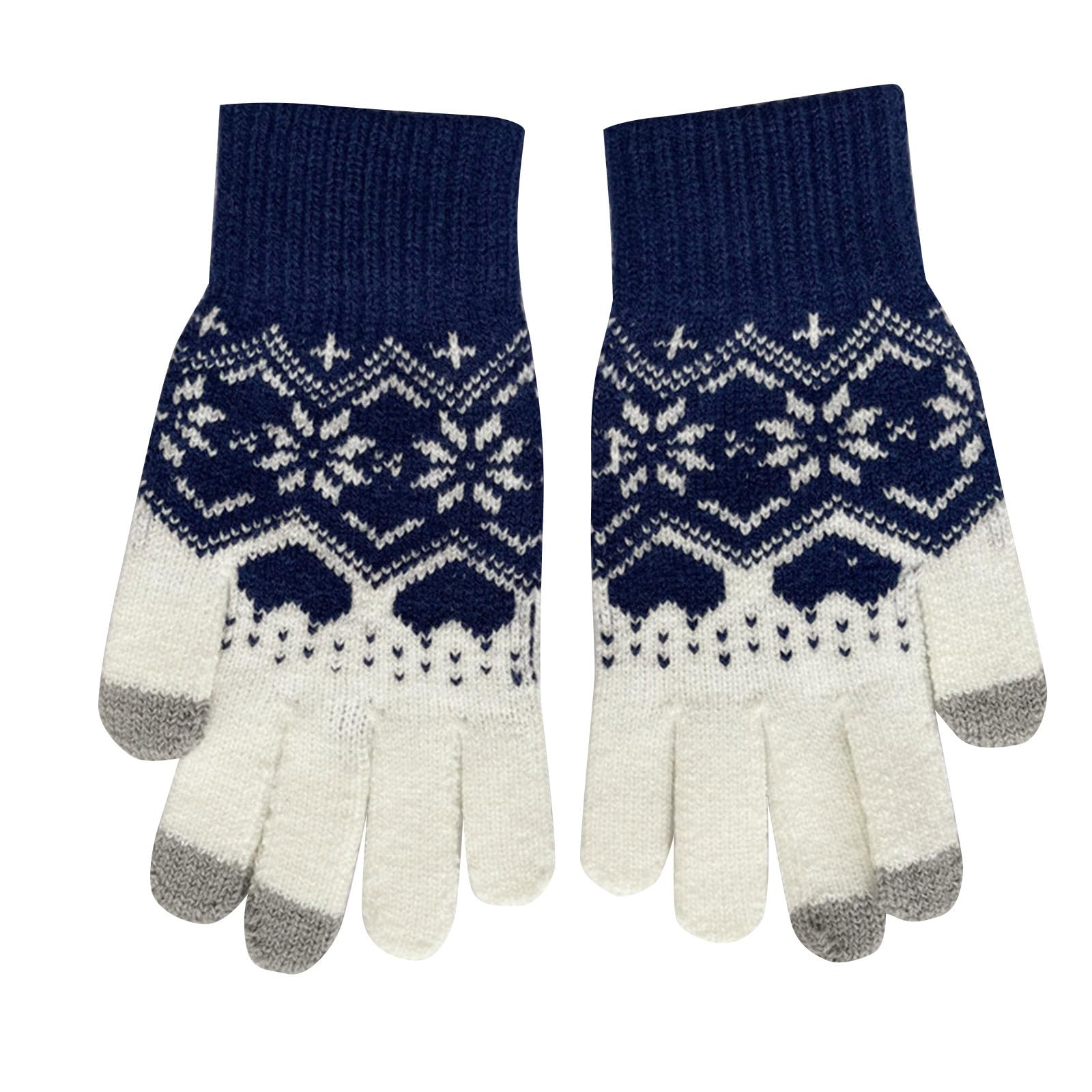 Winter Herren und Damen warme Strickhandschuhe Paare Schneeflocke Herz Muster Outdoor Fahrradhandschuhe Touchscreen Handschuhe Fleece (Blue, One Size) von NerYuo