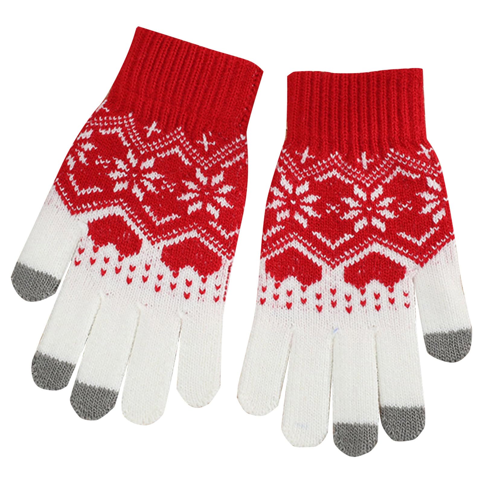 Winter Herren und Damen warme Strickhandschuhe Paare Schneeflocke Herz Muster Outdoor Fahrradhandschuhe Touchscreen Handschuhe Fleece (Red, One Size) von NerYuo