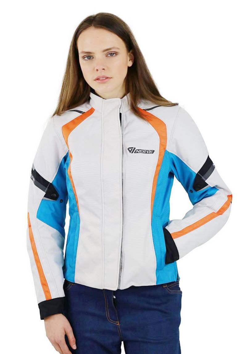 Nerve Artemis Damen Motorrad Jacke, Weiß/Blau, 38 von Nerve