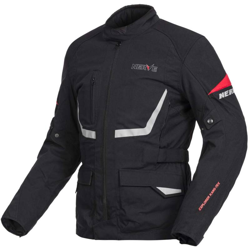 Nerve Outback Motorradjacke Sommer Winter Motorrad Roller Jacke Protektorenjacke Textil Herren Slim, Schwarz, Größe 2XL von Nerve