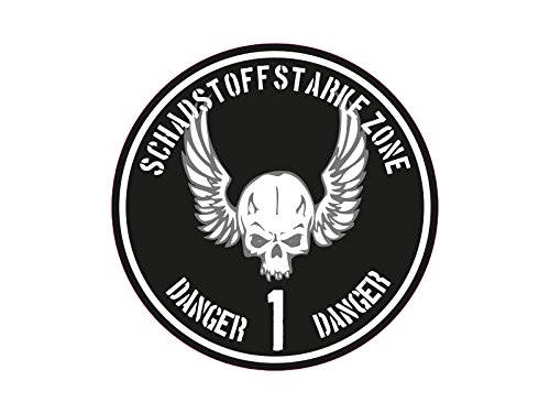 1 x Aufkleber Schadstoffstarke Zone Danger Gefahr Skull Plakette Feinstaub Rund von NetSpares