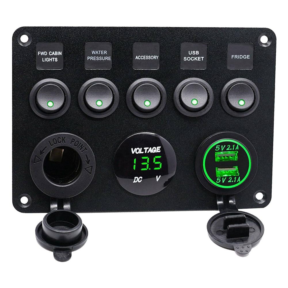 Netoches 5 Gang 12V / 24V Inline Sicherungs Kasten LED Schalt Tafel Dual USB Auto Boot Truck von Netoches