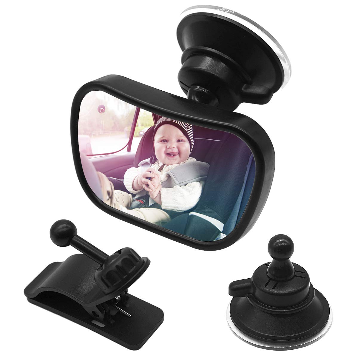 Rücksitzspiegel für Babys im Auto, Netspower Bruchsicherer Autositz Rückspiegel 360° Einstellbar, Sicher Babyspiegel mit Saugnapf und Rahmenclip Baby Auto Spiegel für Kinder Babysitz Babyschalen von Netspower