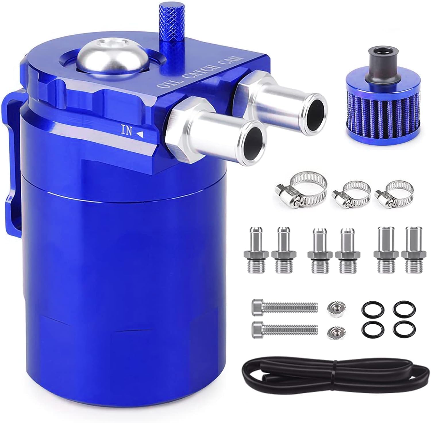 Oil Catch Can, 300 ml Aluminium Car Reservoir Tank, Universal Air Oil Seperator with Air Filter, Hose and Other Accessories (Blue) von Neulriscn