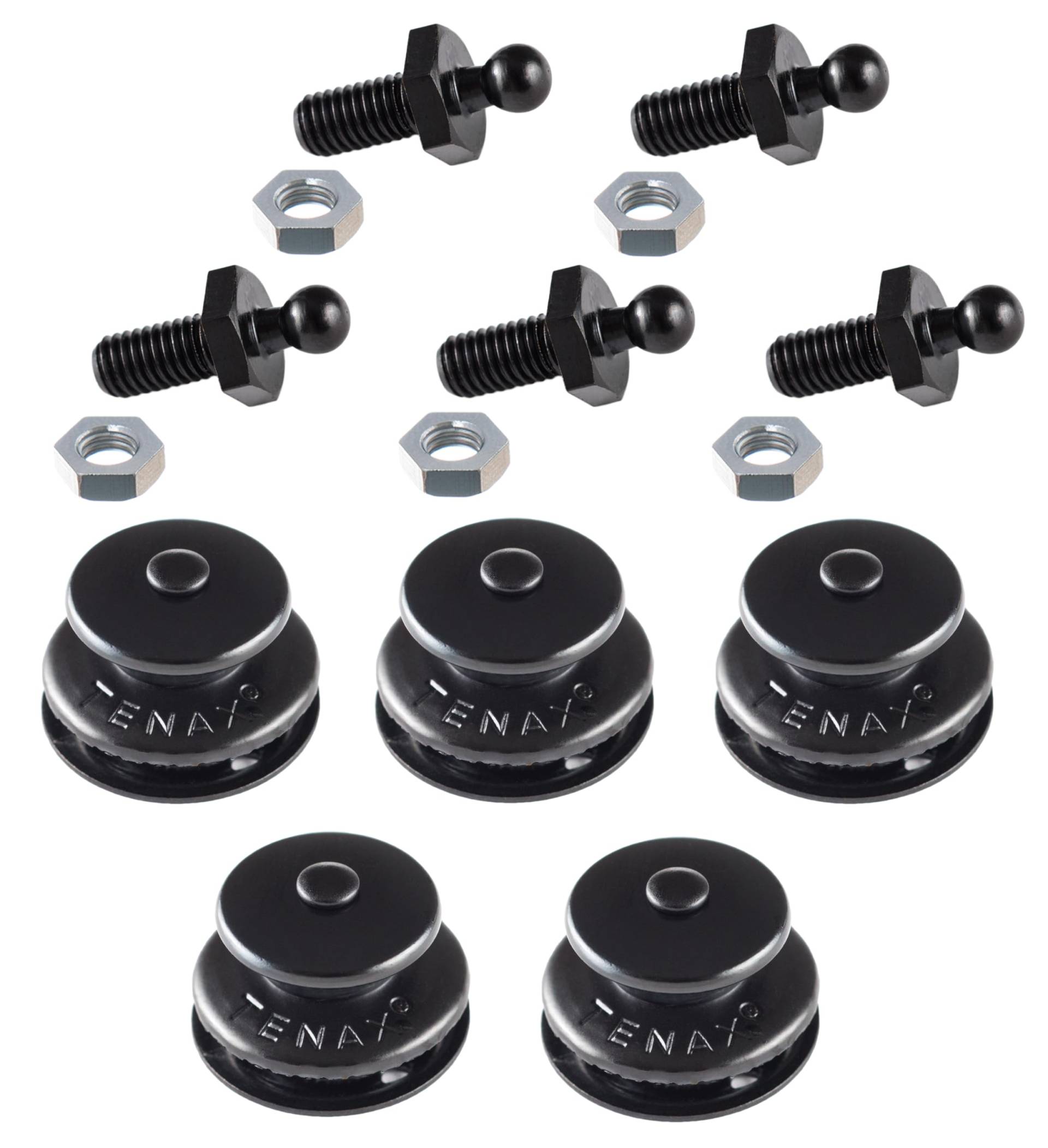 Tenax Knöpfe schwarz 5 Oberteile + 5 Unterteile Gewindeschrauben M5 x10mm von New Marine