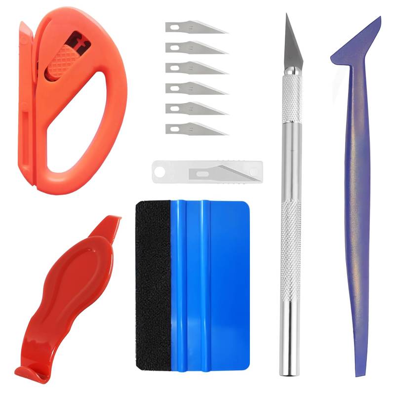 NewL 10 PCS Automotive Vinyl Film Tool Kit, Fenster Film Installation Tools Wrap Squeegee Wallpaper Glättung Werkzeug Filz Squeegee Hard Scraper Vinyl Trimming Tool für Auto Wrapping Installation von NewL