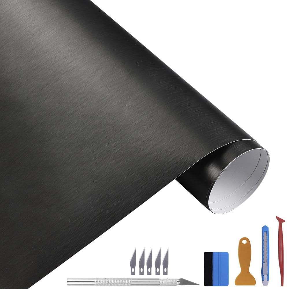 NewL 100cm x 300cm Schwarz gebürsteter Edelstahl Metallic Vinyl Folie Folie Matt Chrom Auto Wrapping Folie Aufkleber Folie Folie Folie Aufkleber Bogen für Motor Laptop Möbel von NewL