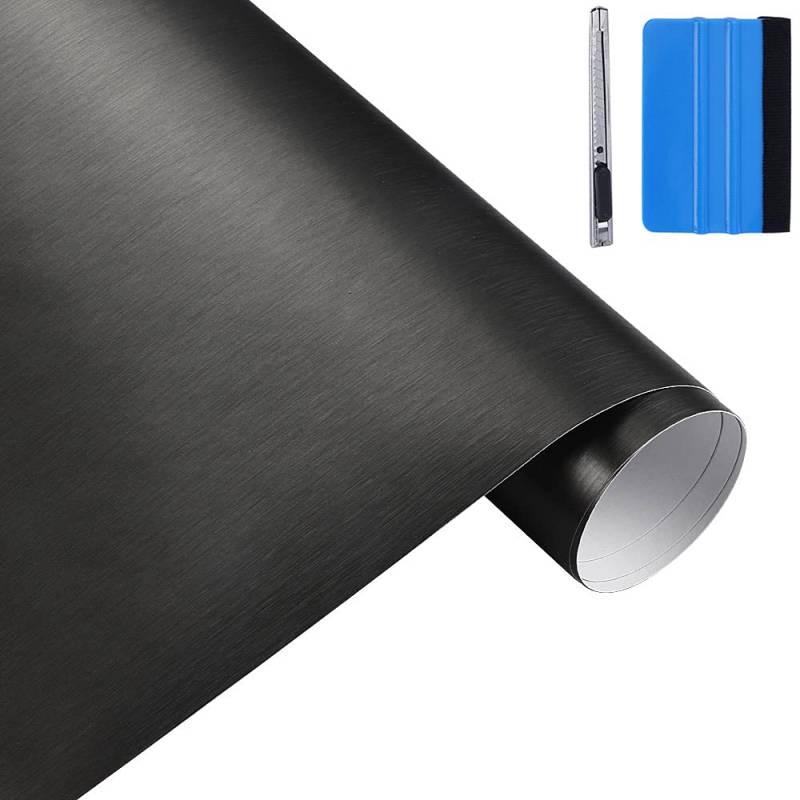 NewL 30 cm x 150 cm schwarz gebürsteter Edelstahl Metallic Vinyl Folie Folie Matt Gebürstetes Chrom Auto Wrapping Folie Aufkleber Folie Folie Folie Aufkleber Bogen für Motor Laptop Möbel (schwarz) von NewL