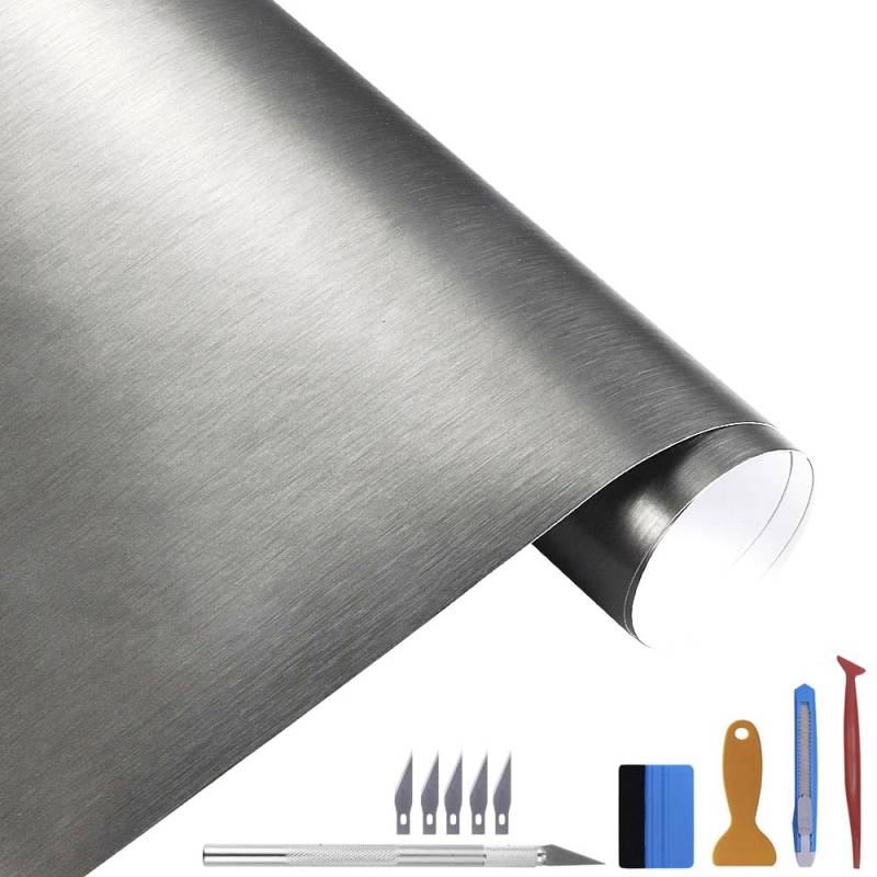 NewL 30cm x 300cm grau gebürsteter Edelstahl Metallic Vinyl Folie Folie Matt Chrom Auto Wrapping Folie Aufkleber Folie Folie Folie Aufkleber Bogen für Motor Laptop Möbel von NewL