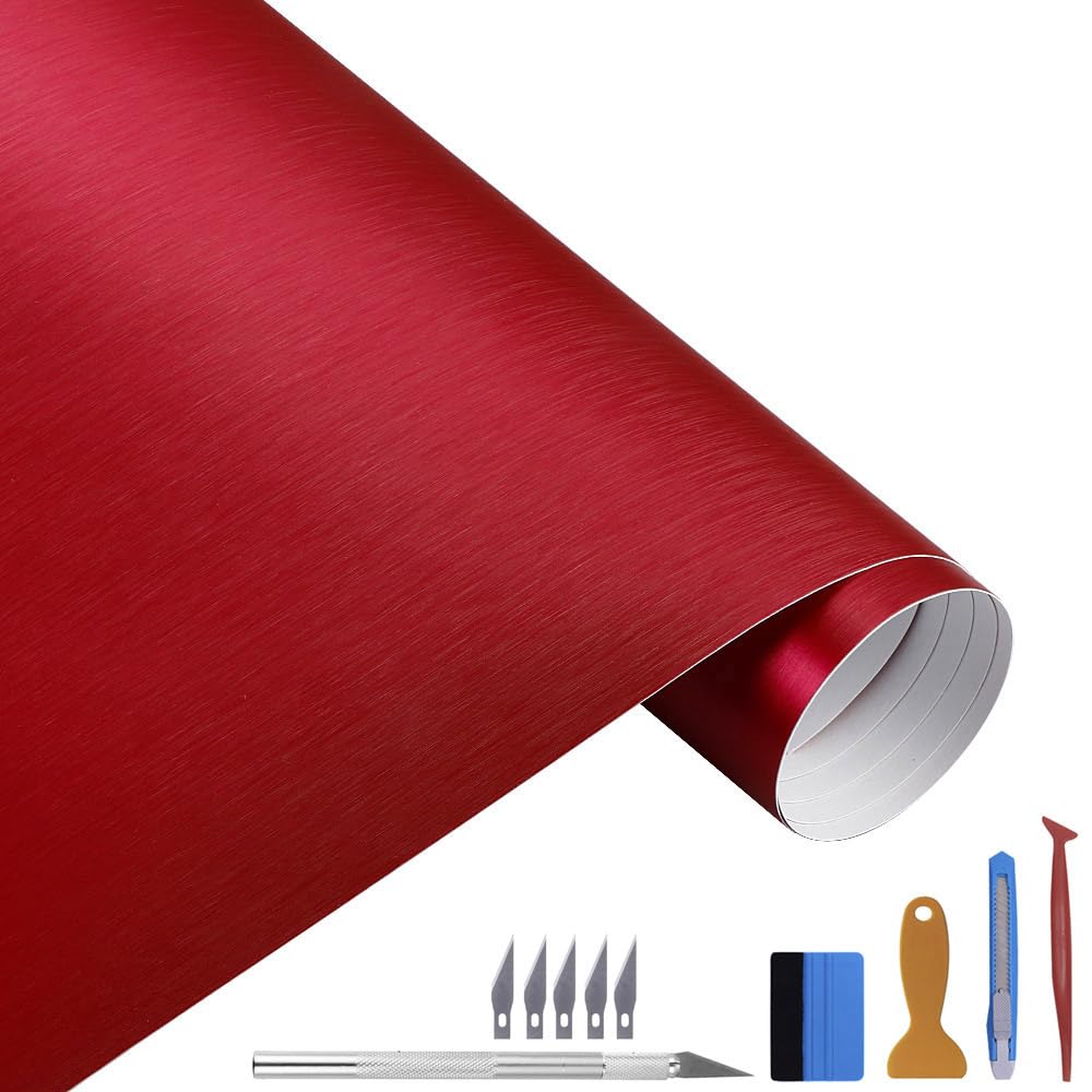 NewL 30cm x 300cm rot gebürsteter Edelstahl Metallic Vinyl Folie Folie Matt Chrom Auto Wrapping Folie Aufkleber Folie Folie Folie Aufkleber Bogen für Motor Laptop Möbel von NewL