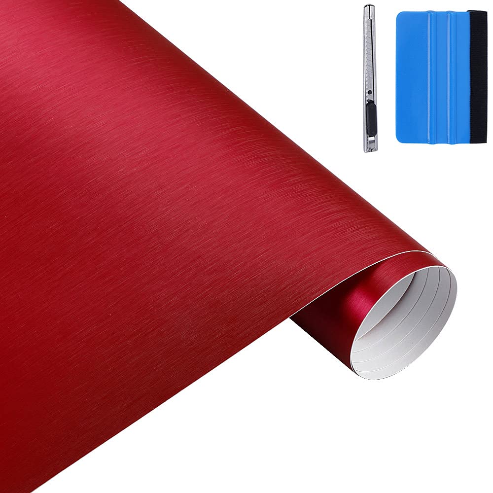 NewL 5 cm x 900 cm grau gebürsteter Edelstahl Metallic Vinyl Folie Folie Matt Gebürstetes Chrom Auto Wrapping Folie Aufkleber Folie Folie Folie Aufkleber Bogen für Motor Laptop Möbel (Rot) von NewL