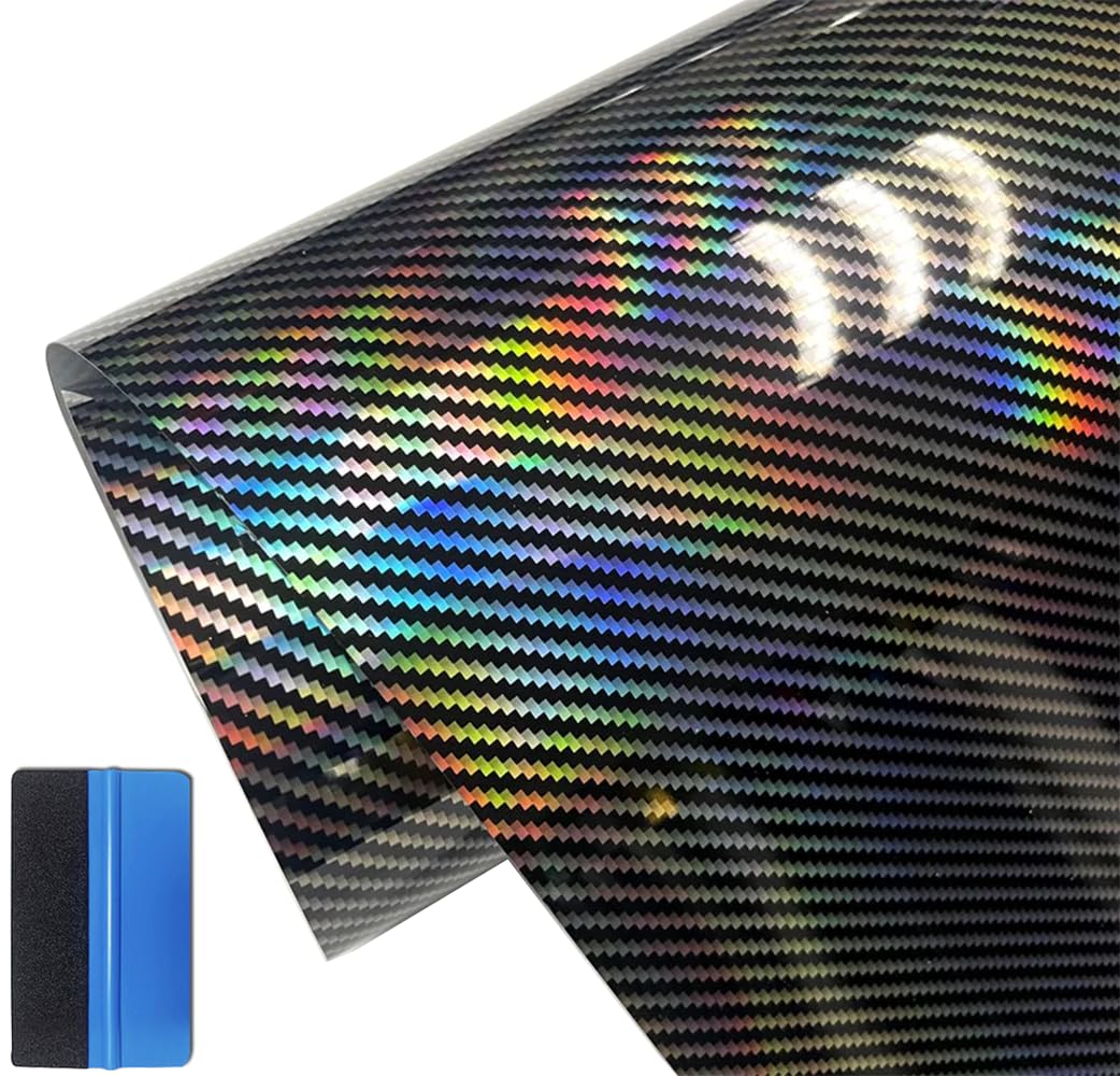 NewL Hochglanz-Laser-Regenbogen-schwarze Kohlefaser-Vinyl-Folie, Aufkleber, DIY, selbstklebende Aufkleber, Auto-Wrap-Schutzfolie, Zubehör, Wickelfolien-Aufkleber (50 cm x 150 cm) von NewL