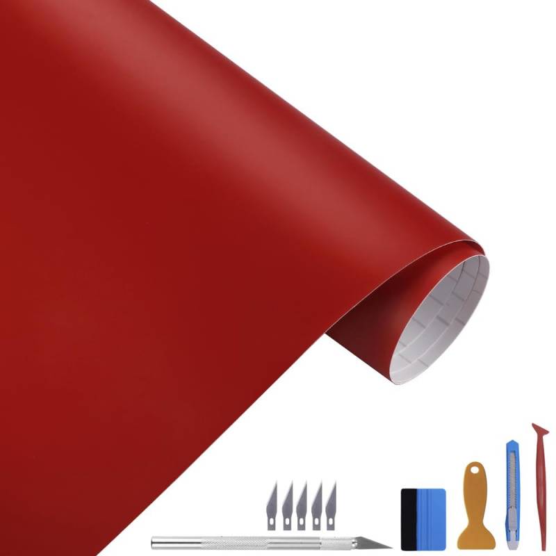 NewL Matte Vinylfolie, Selbstklebende Folie, Luftablassblase, für den Außenbereich geeignet für den Automobilgebrauch, enthält Installationswerkzeuge (rot, 30cm x 300cm) von NewL