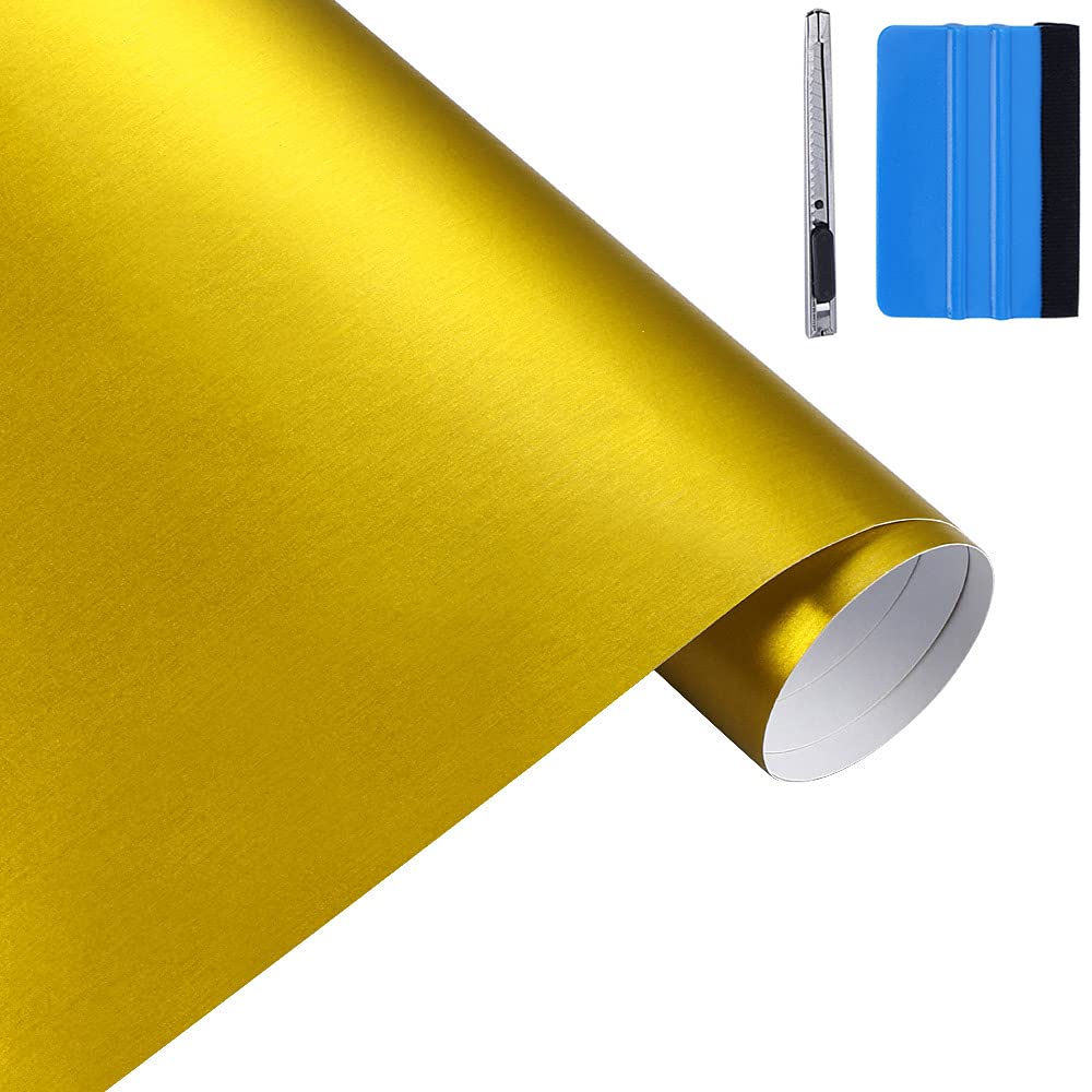 NewL 30 cm x 150 cm Glod gebürsteter Edelstahl Metallic Vinyl Wrap Folie matt gebürstetes Chrom Autofolie Aufkleber Bogen für Motor Laptop Möbel (Gold) von NewL