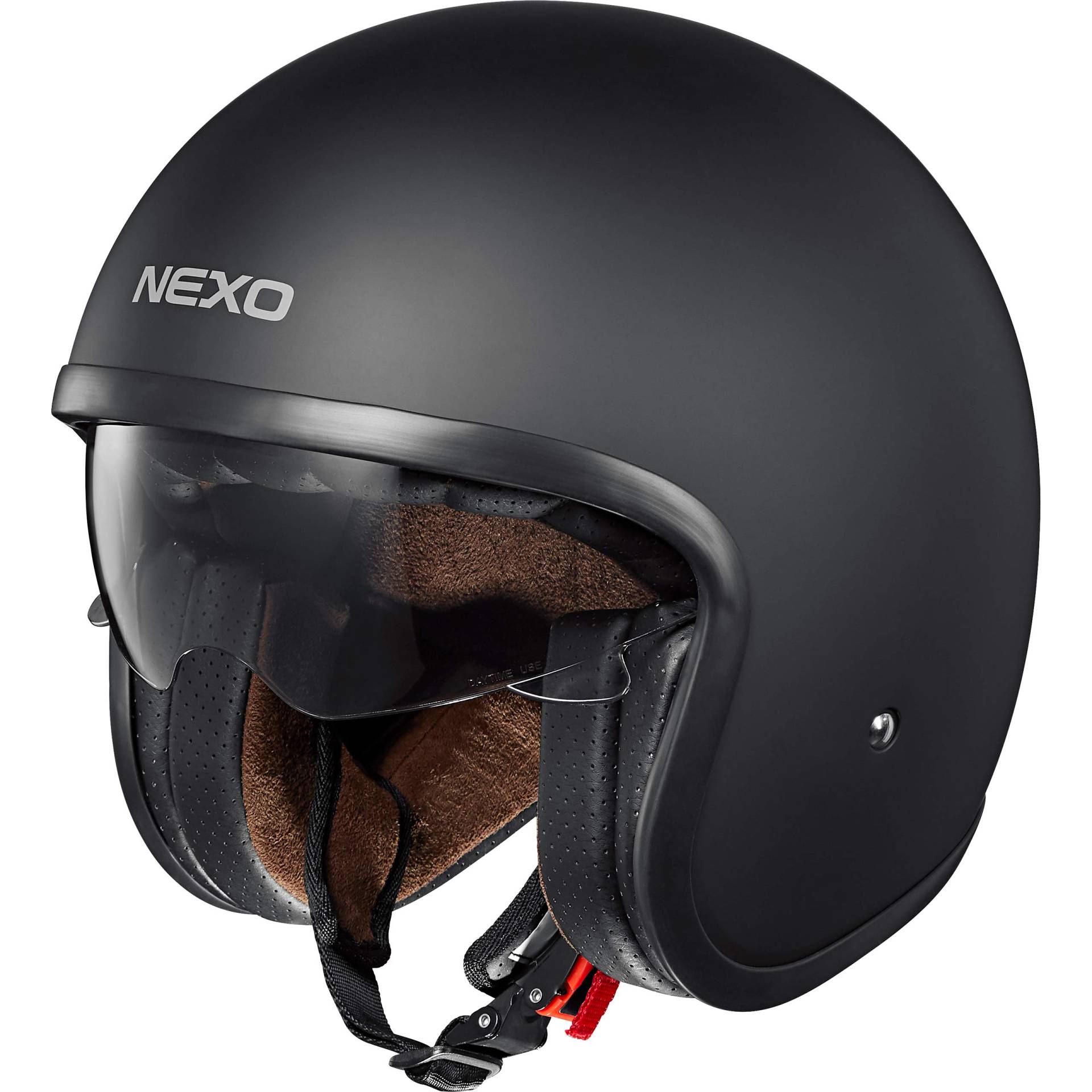 Nexo Jethelm Motorradhelm Helm Motorrad Mopedhelm Urban Style, Sonnenblende, Ratschenverschluss, herausnehm-, waschbare Wangenpolster, 1.050 g, Prüfung: ECE 22/05, matt schwarz, L von Nexo