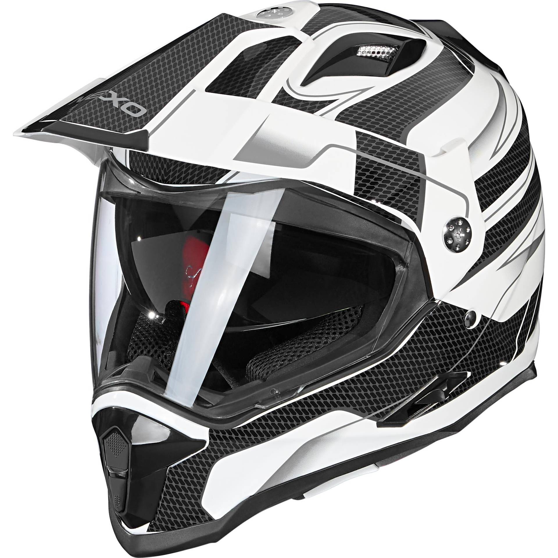 Nexo MX-Line Fiberglas Endurohelm schwarz/weiß Dekor XL von Nexo