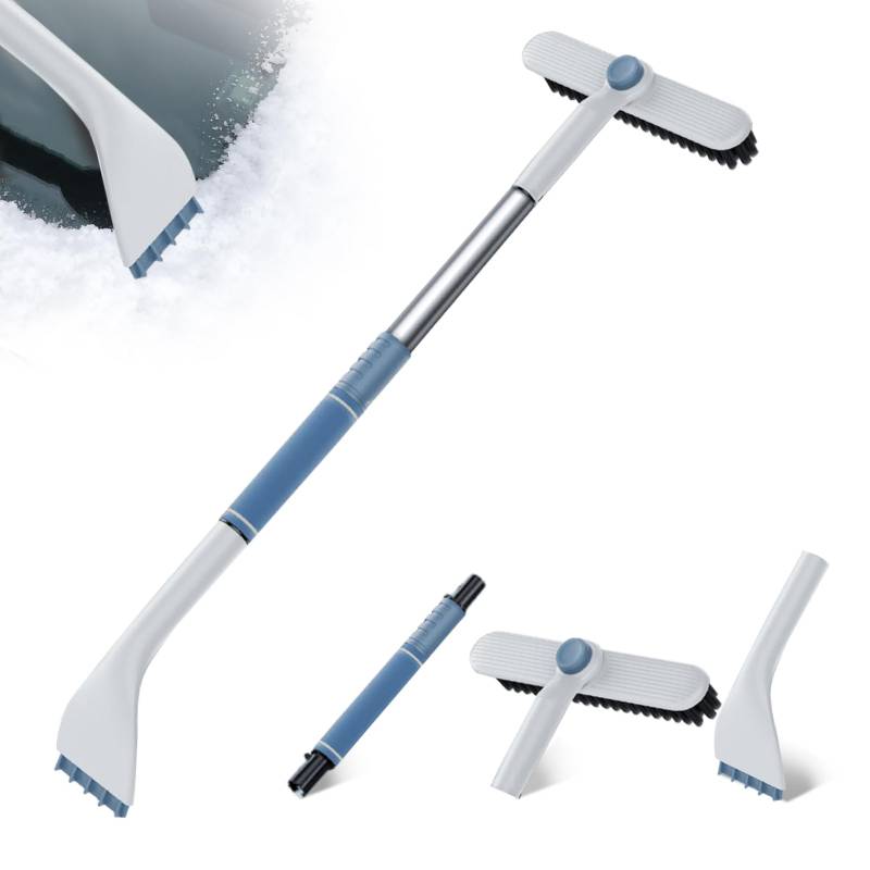 3 In1 Schneebesen Auto, Eiskratzer Auto Mit Besen Auto Schneebürste Eiskratzer Teleskop Mit Besen Ausziehbarem Schaumstoffgriff Für Auto Auto Reinigungsbürste Mit Rakel Für Fenster (Grey) von Nexoria