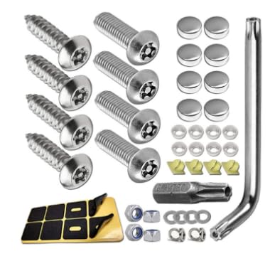 Nummernschild Schrauben, Kennzeichen Schrauben mit Kappen Anti-Diebstahl-Kennzeichen Sicherheitsschrauben Bausatz Kennzeichenhalterung mit Nummernschild Schrauben und Abdeckkappen (Silber) von Nexoria