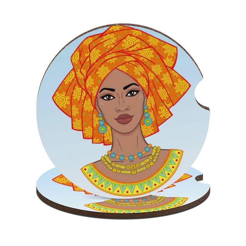 Auto-Untersetzer, 2 Stück, Auto-Getränkehalter-Untersetzer, Autozubehör, Innendekoration, afrikanische Frau im traditionellen Turban-Design für Ihr Auto, Damen, Mädchen, Männer von Niapessel