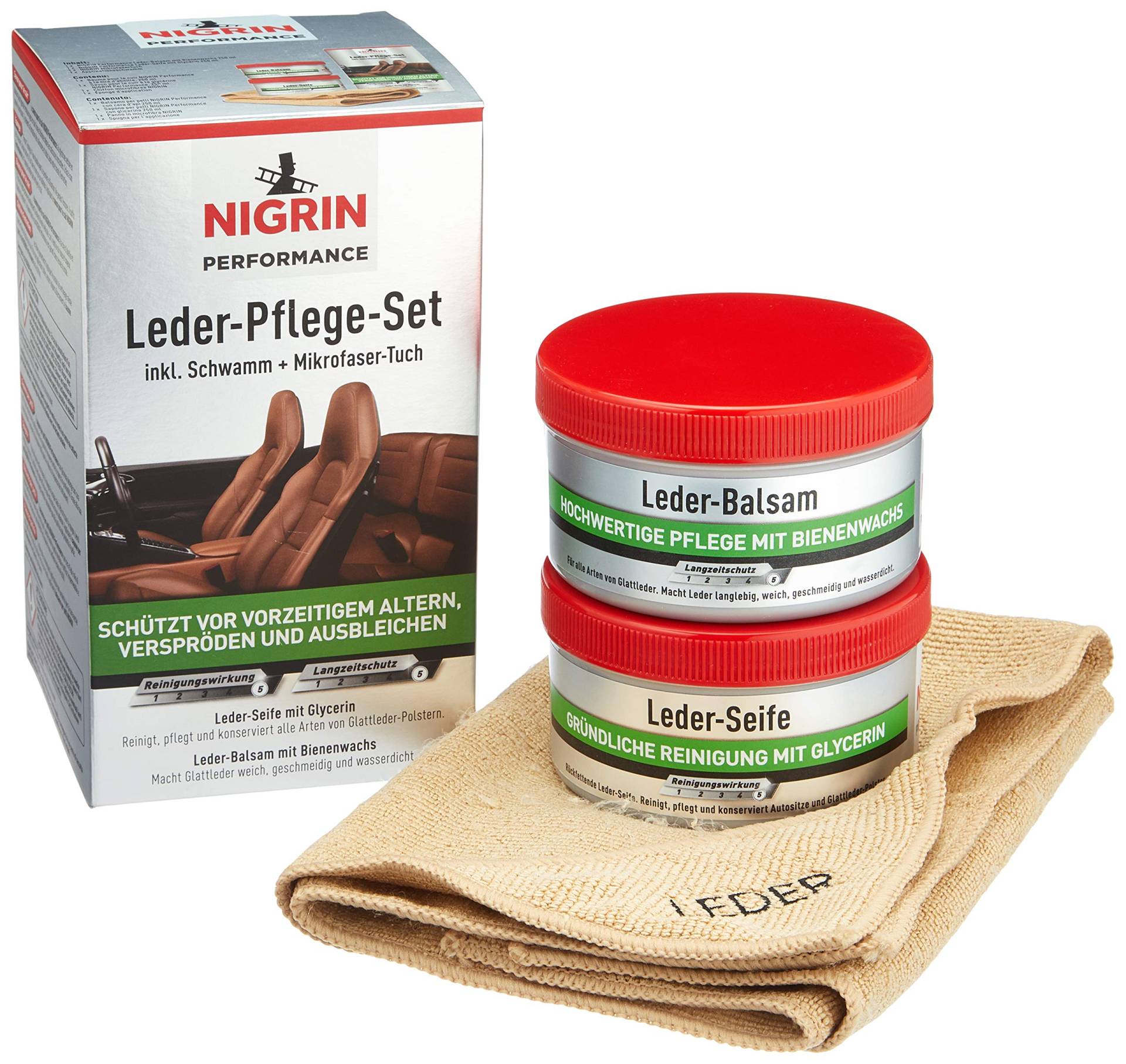 NIGRIN Performance Leder-Pflege, pflegt mit natürlichen Ölen und Wachsen, farbauffrischend, 2x250ml, Grün von NIGRIN