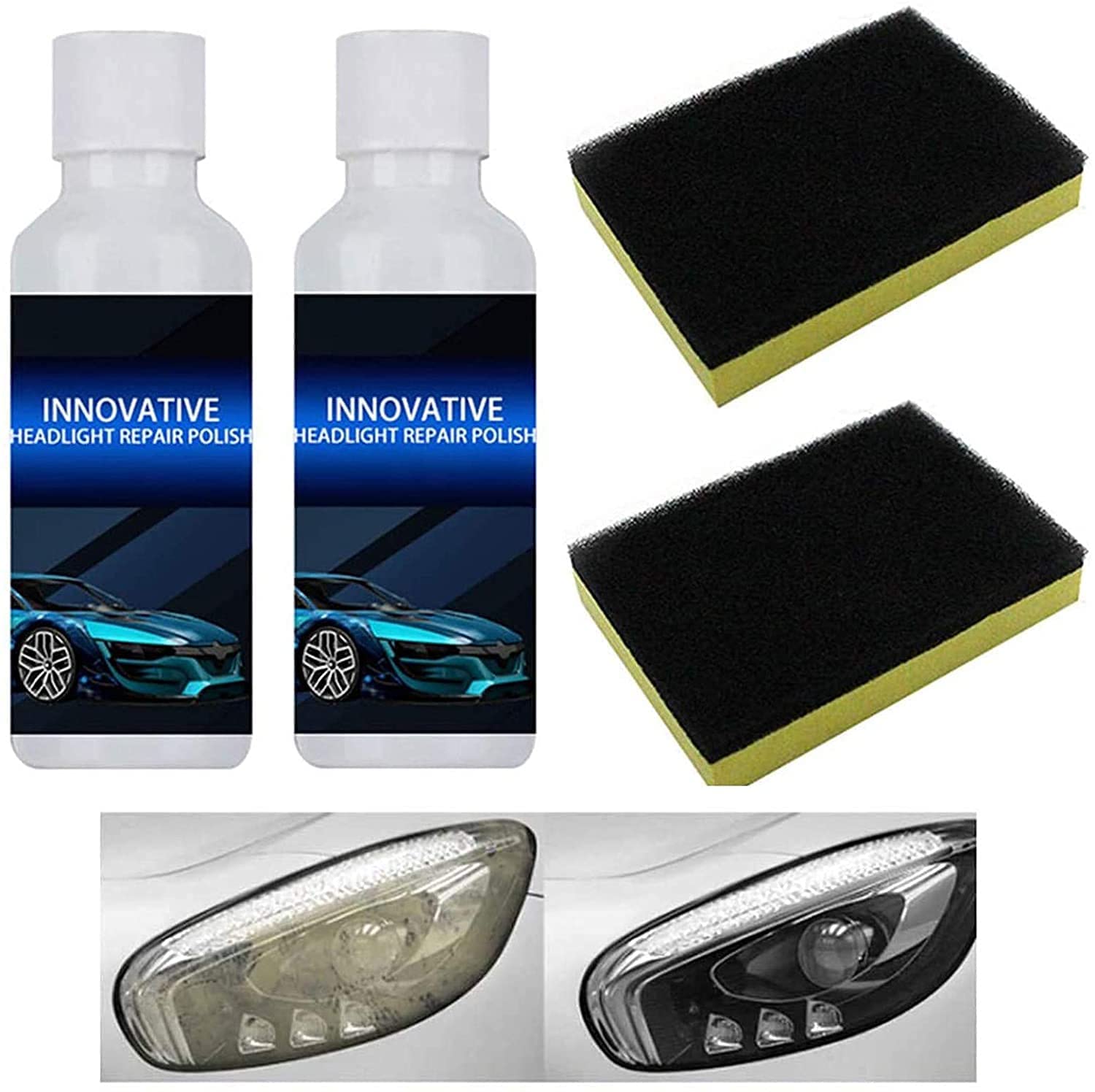 Innovative Car Headlights Polish Repair Fluid Liquid, Car Headlight Repair Fluid, Car Headlight Restoration Kit, Powerful Advance Headlight Repair Polish, Car Headlamp Repair Fluid Liquid Kit (2 Pcs) von Nihexo