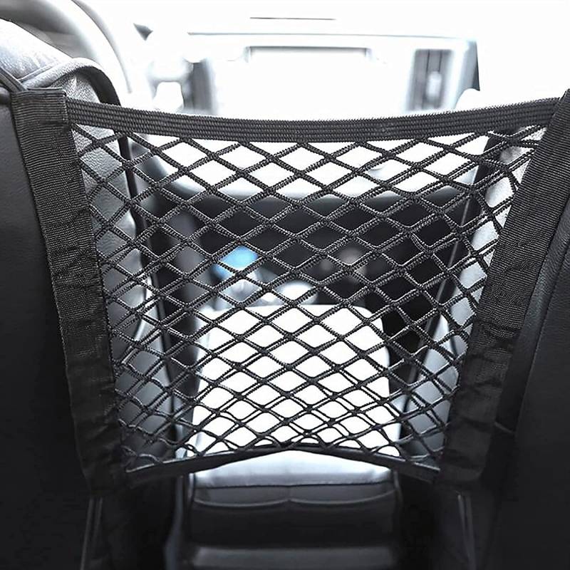 Universal Elastic Mesh Net Trunk Bag, Seat Back Net Bag, Barrier of Backseat Pet Kids, Car Net Pocket Between Seats, Driver Pouch Storage Organizer (2 Layers - 2 Sides Elastic) von Nihexo