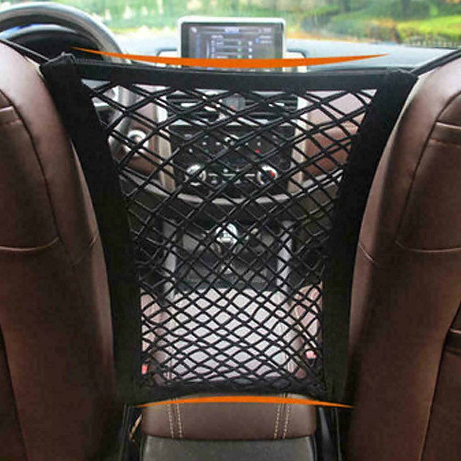 Universal Elastic Mesh Net Trunk Bag, Seat Back Net Bag, Barrier of Backseat Pet Kids, Car Net Pocket Between Seats, Driver Pouch Storage Organizer (2 Layers - 4 Sides Elastic) von Nihexo