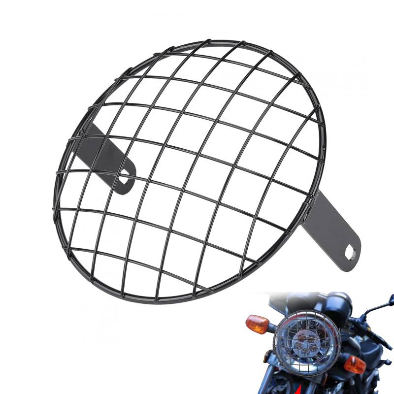 7"Motorrad Scheinwerfer Lampenabdeckung, Tragbar 7 "Motorrad modifizierter Gitter Lampenschirm, Universal Motorrad Scheinwerfer Mesh Grill Side Mount Abdeckmaske für Cafe Racer(Schwarz) von Niiyen