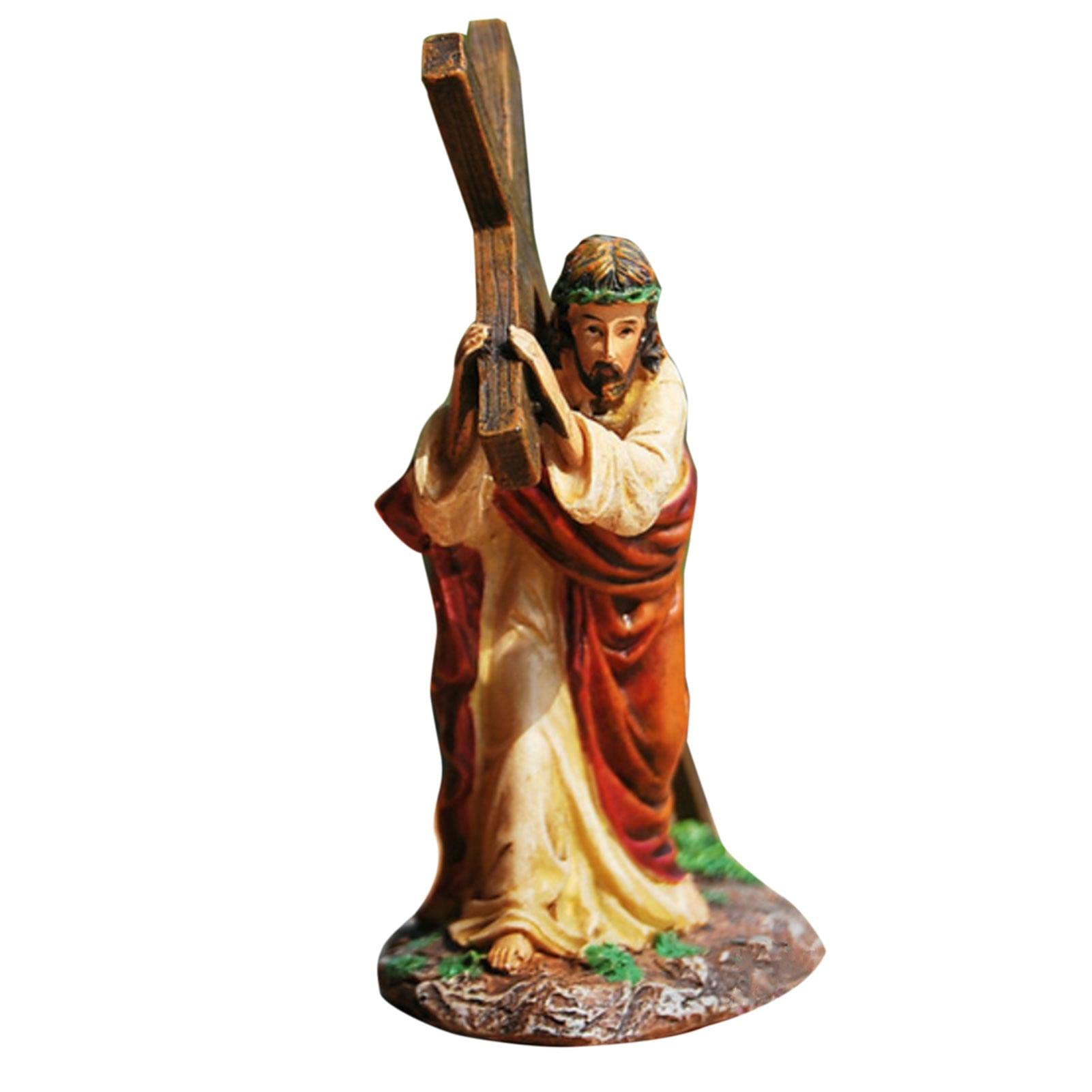 Kreative geschnitzte Jesus-Kreuz-Harz-Jesus-Figur Jesus, der Kreuz trägt, Haus-Kirchen-Dekorationen, Handwerk, Haus, christliche Dekoration, Souvenirs, sicher, langlebig, handbemalte Verzierung von Niktule