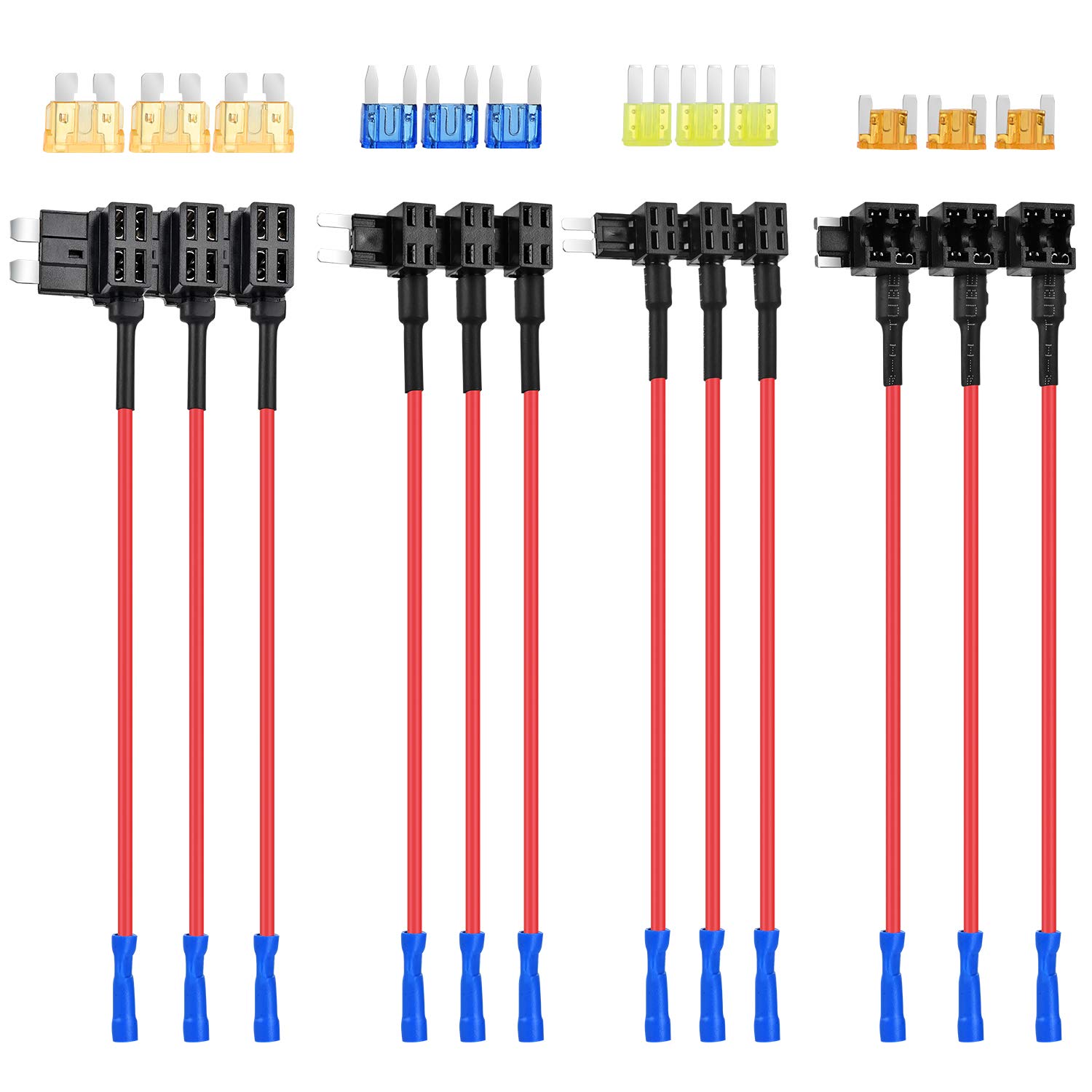 Nilight 12 Stück 12 V Auto Add-a-Circuit Fuse Tap Standard Mini Micro2 und Low Profile Sicherungshähne 4 Typen ATO ATC ATM APM Sicherungshalter für Autos, LKWs, Boote von Nilight