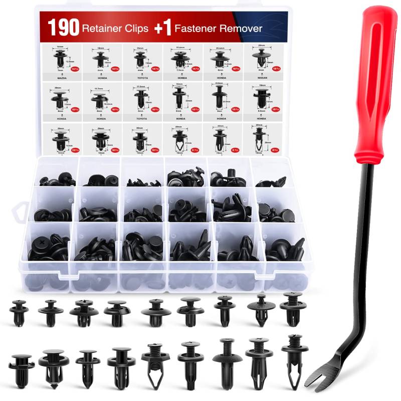 Nilight 190 Stück Auto-Halterungsclips Verschlussentferner 18 beliebtesten Größen Anwendungen Auto Push Pin Nieten Set - Türverkleidung Panel Clips für Toyota Honda Nissan Mazda von Nilight