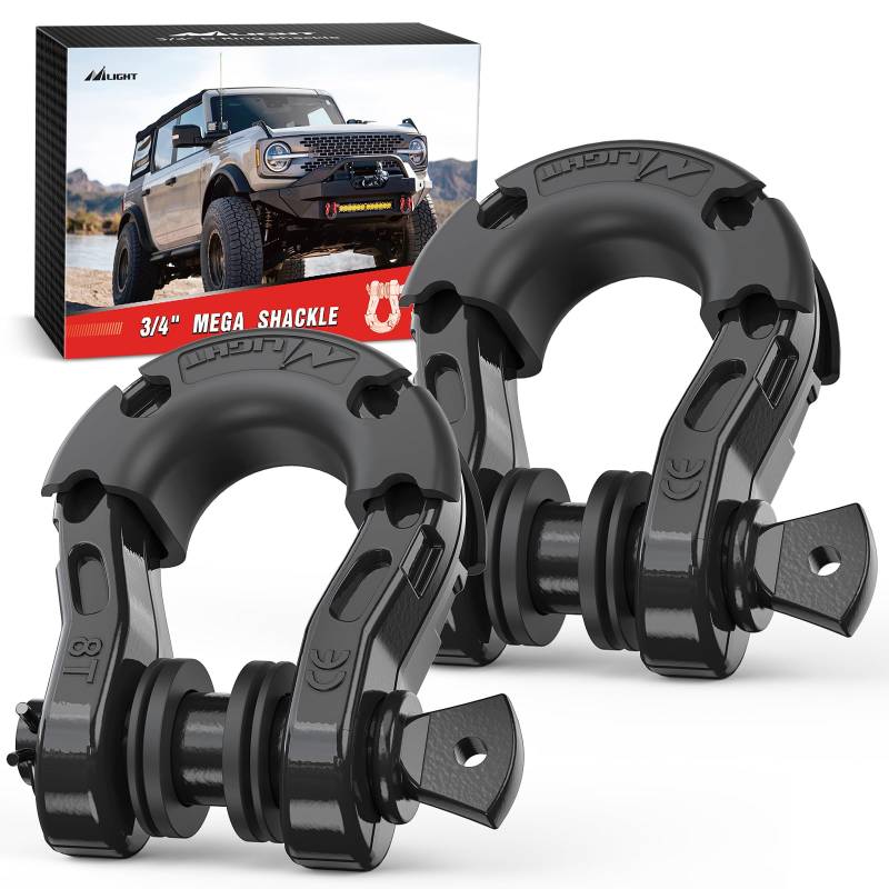 Nilight 2 Pack 3/4" Mega D-Ring Shackle with 7/8" Screw Pin 68,000LBS Break Strength, Heavy Duty Off Road Recovery Shackle for Use with Tow Strap, Winch, Off-Road Jeep Truck Vehicle, 2 Years Warranty von Nilight