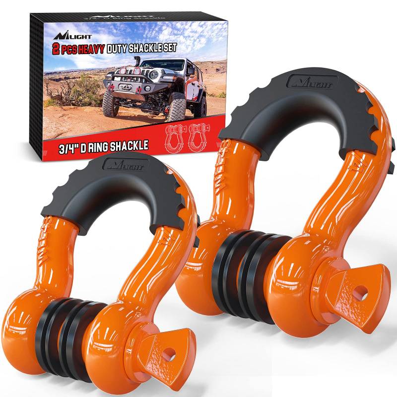 Nilight 2 Stück 1,9 cm D-Ring-Schäkel 4,75 Tonnen Kapazität mit 2,2 cm Pin Heavy Duty Off Road Recovery Schäkel mit Isolatoren & Unterlegscheibe Kit für Jeep Truck Fahrzeug Orange (90051B) von Nilight