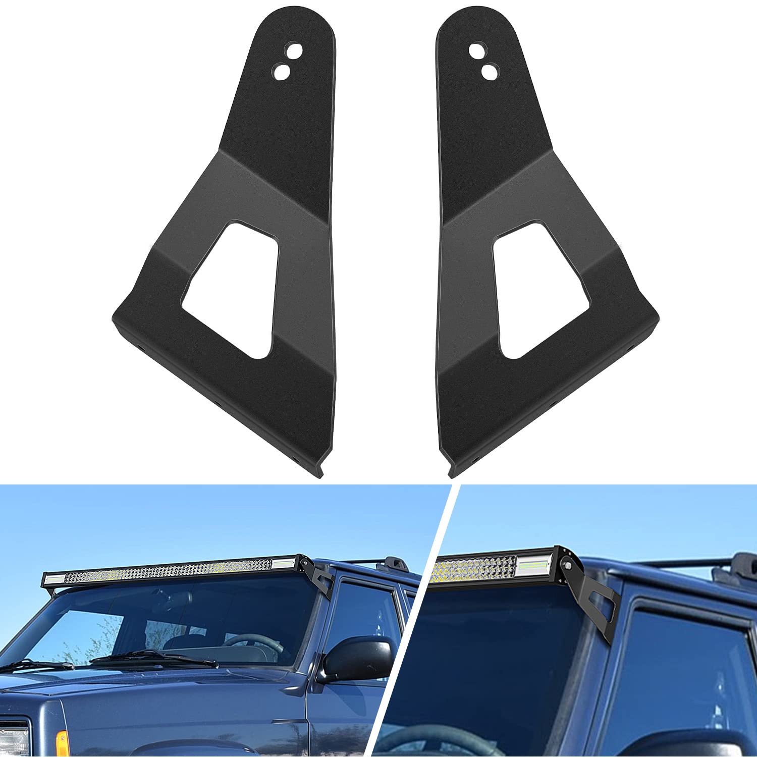 Nilight 2 Stück 132,1 cm Gebogene LED-Lichtleisten-Halterung an der oberen Windschutzscheiben-Dachkabine für Jeep Cherokee XJ 1984–2001 & Comanche MJ 1986–1992 von Nilight