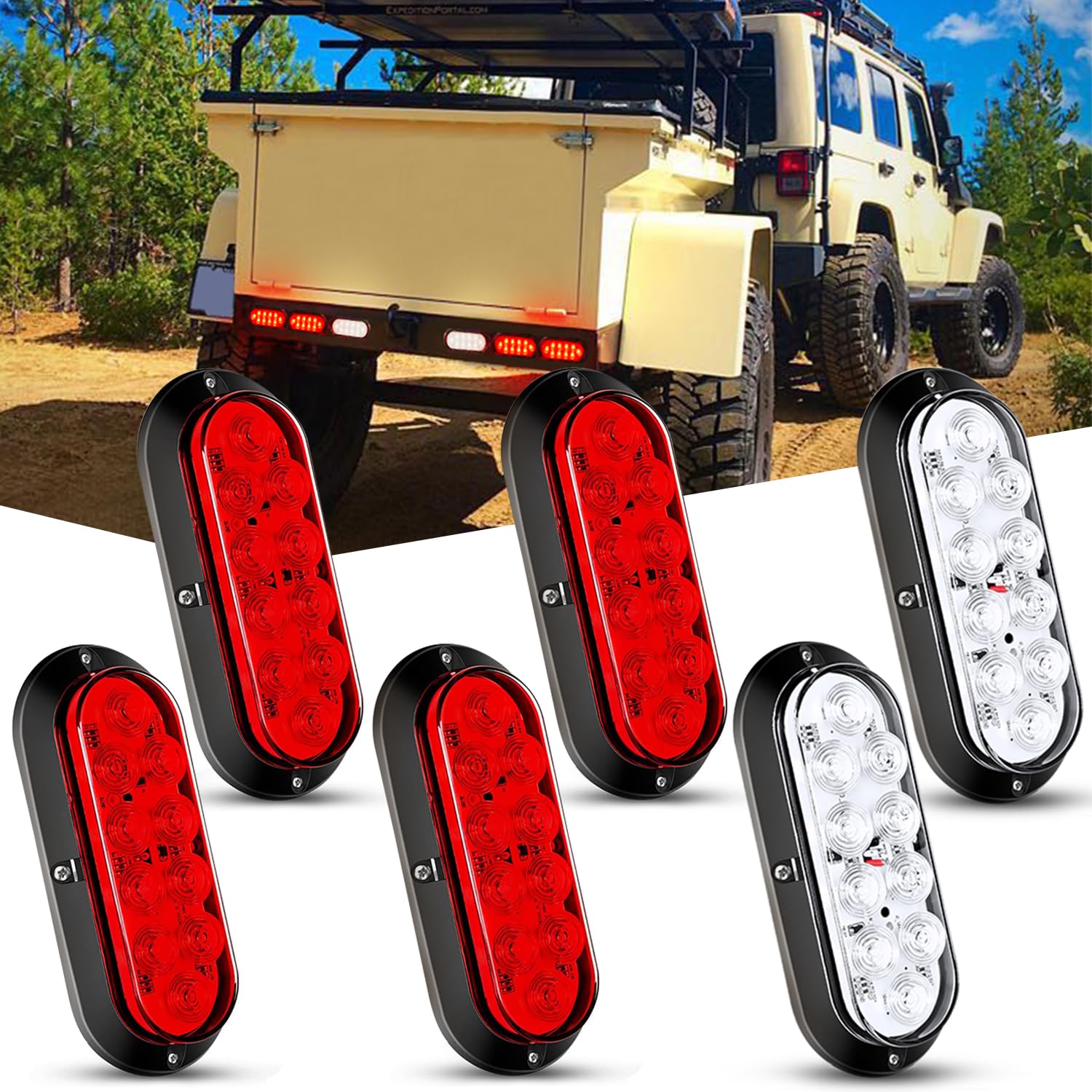 Nilight 6Inch Oval Red White LED Trailer Tail Light 6PCS Waterproof Stop Brake Turn Reverse Back Up Surface Mount Trailer Lights for Truck RV Boat Bus Lorry Van Caravan, 2 Years Warranty von Nilight