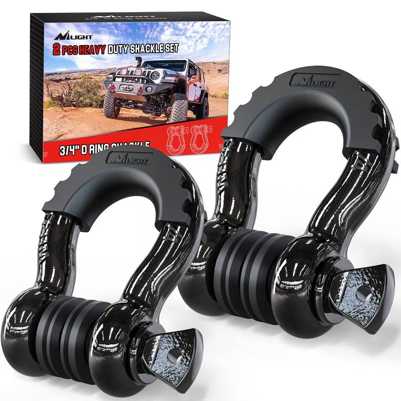 Nilight - 90052B 2er Pack 1,9 cm D-Ring-Schäkel 4,75 Tonnen Kapazität mit 2,2 cm Pin Heavy Duty Off Road Recovery Schäkel mit Isolatoren und Unterlegscheibe Kit für Jeep Truck Fahrzeug von Nilight