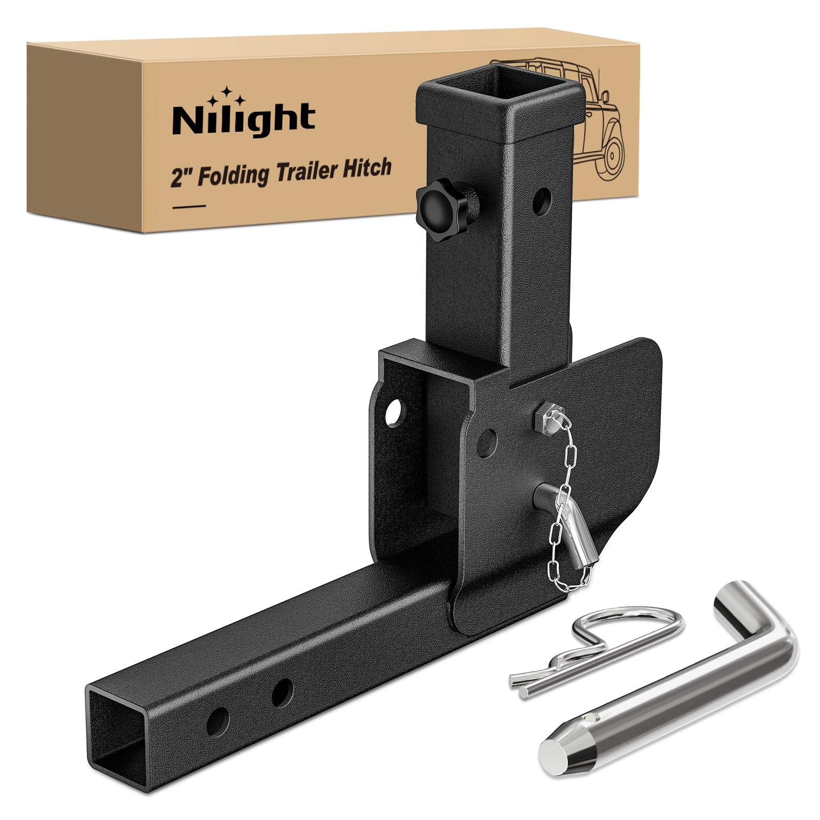 Nilight Anhängerkupplung, klappbar, Verlängerung, Halterung, Schaft, 42 cm, kompatibel mit Rollstuhl-Lastträger-Adapter für 5,1 cm Empfänger, Anhängerkupplung, 227 kg, schwarz, pulverbeschichtet von Nilight