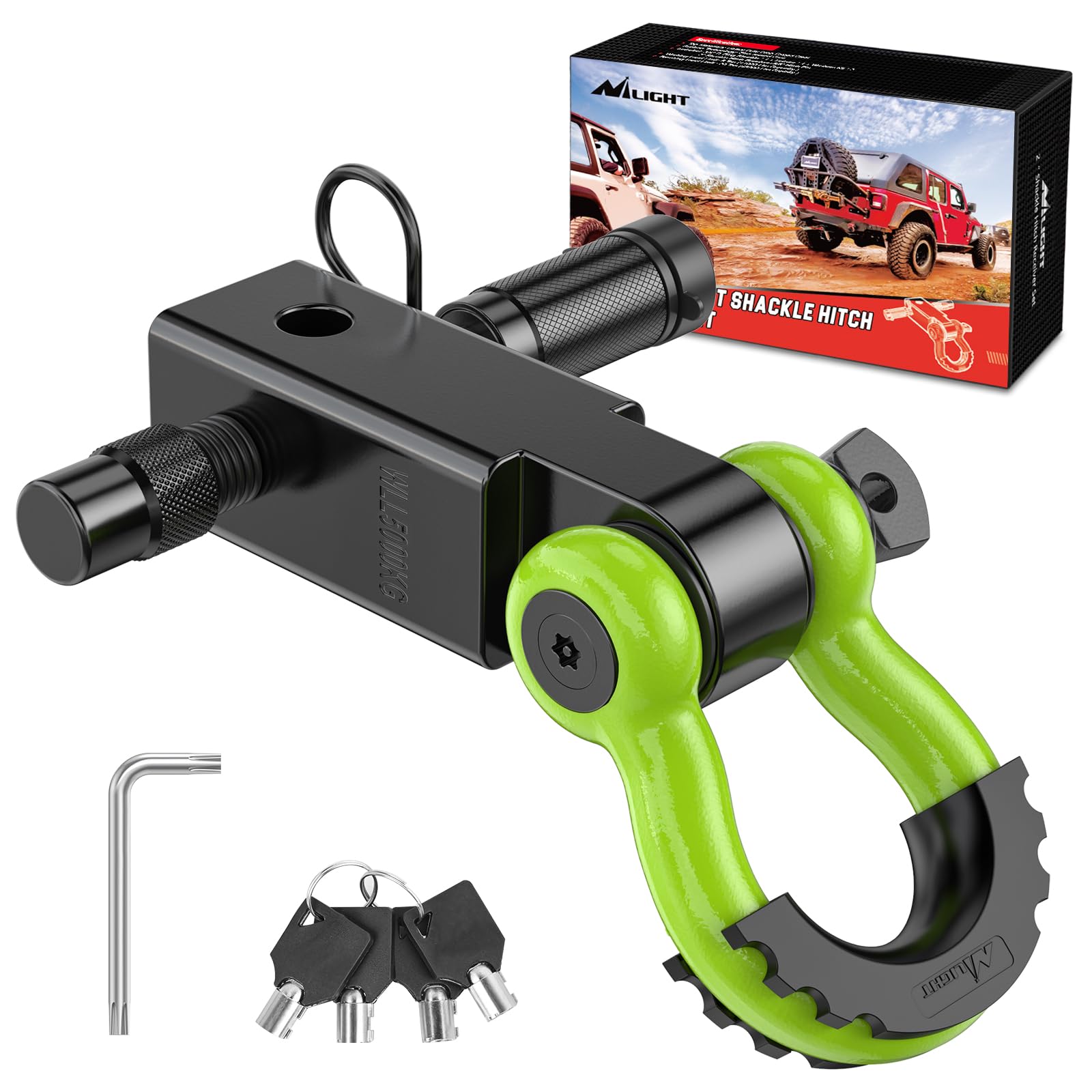 Nilight Anti-Theft Shackle Hitch Receiver 2Inch 45000 LBs Breaking Strength 3/4" Anti-Theft D Ring Shackle 5/8" Trailer Hitch Lock Pin Heavy Duty Solid Towing Kit for Trucks Off Road(Green&Black) von Nilight