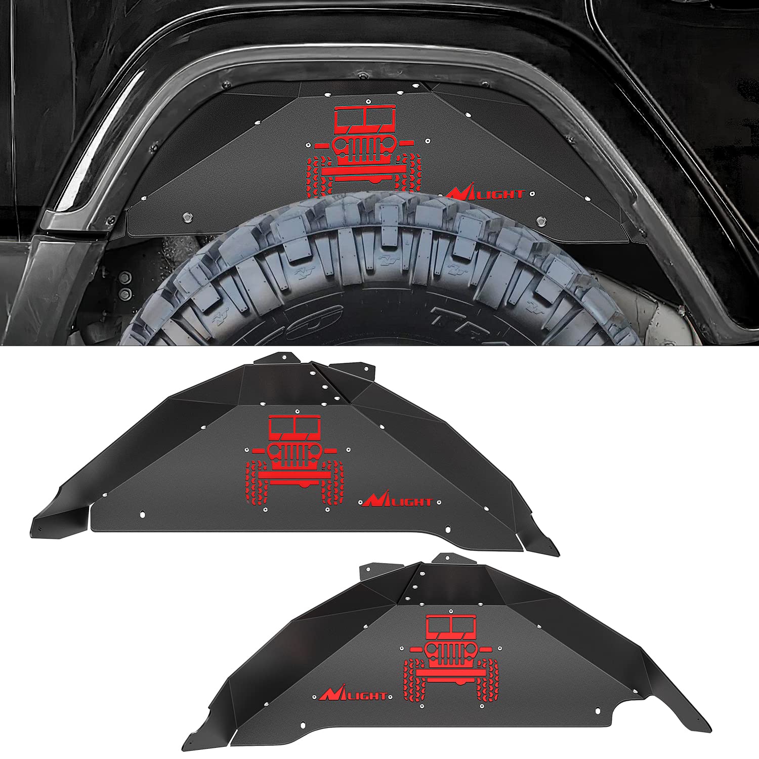 Nilight Hintere Kotflügeleinsätze aus Stahl, passend für 2007–2018 Wrangler JK JKU 4WD (4-türig/2-türig), unbegrenzt, zum Anschrauben, Spritzschutz, 2 Jahre Garantie von Nilight