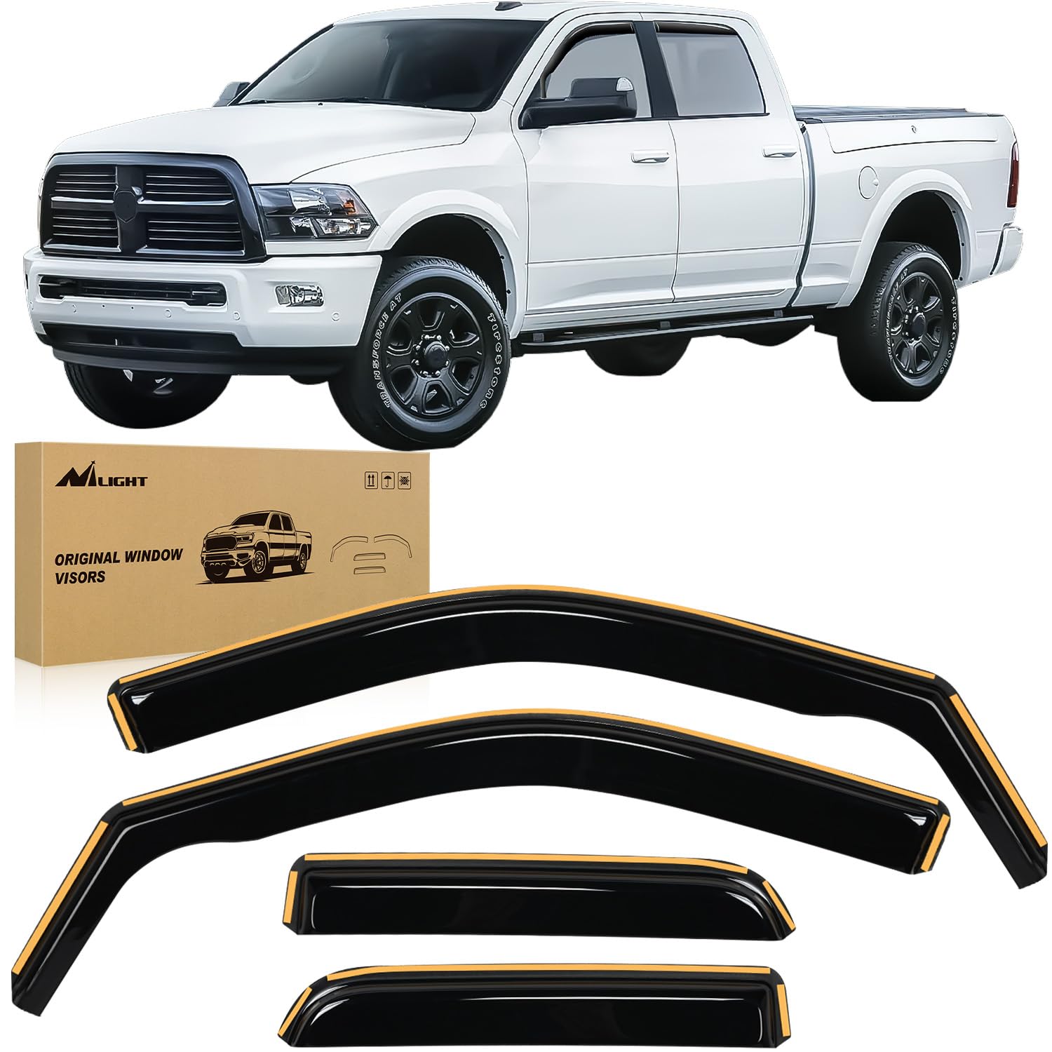 Nilight In Channel Regenschutz für Dodge Ram 1500 2009 2010 2011 2012 2013 2014 2015 2016 2017 2018 Quad Cab, Original Fensterabweiser für Lüftungsschlitze, 4 Stück von Nilight