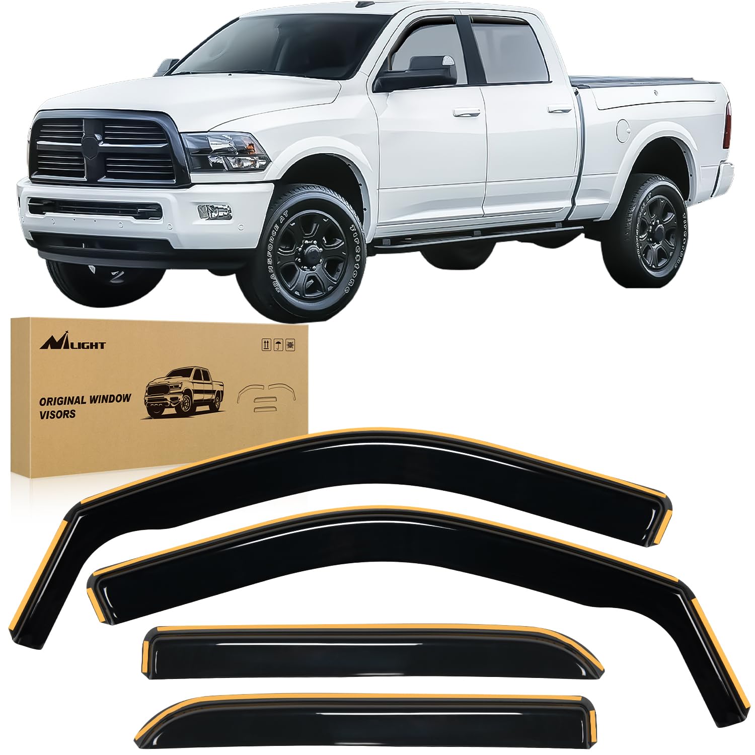 Nilight In Channel Regenschutz für Dodge Ram 1500 2009–2018 Crew Cab,2019–2023 Ram 1500 Classic Body,2010–2024 Ram 2500 & 3500 Mega/Crew Cabs Original Fensterabweiser Entlüftungsabweiser von Nilight