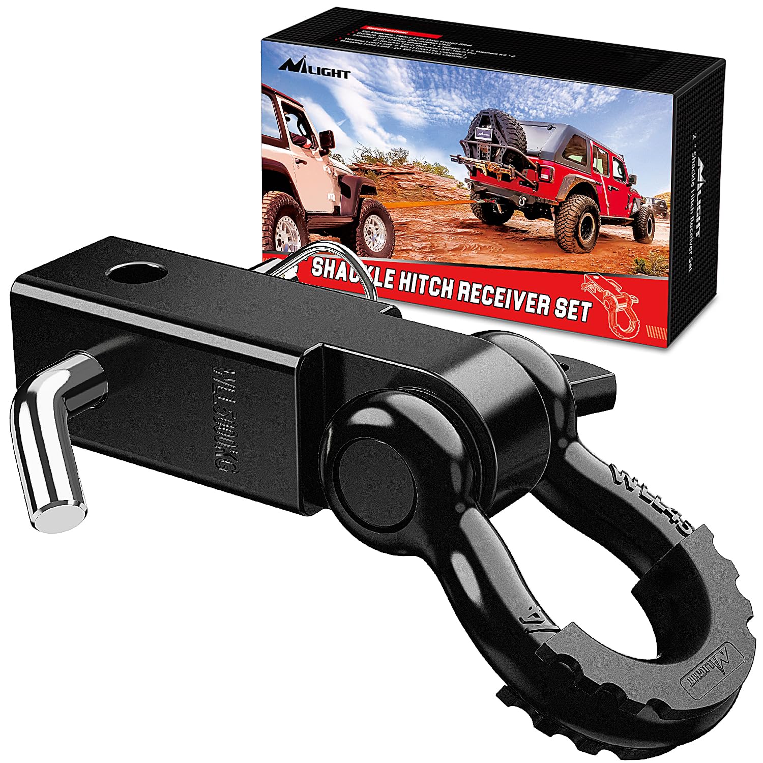 Nilight Shackle Hitch Receiver 2Inch 45000 LBs Breaking Strength 3/4" D Ring Shackle w/Trailer Hitch Pin Heavy Duty Solid Recovery Towing Kit for Trucks Jeeps Off-Road,2 Years Warranty von Nilight