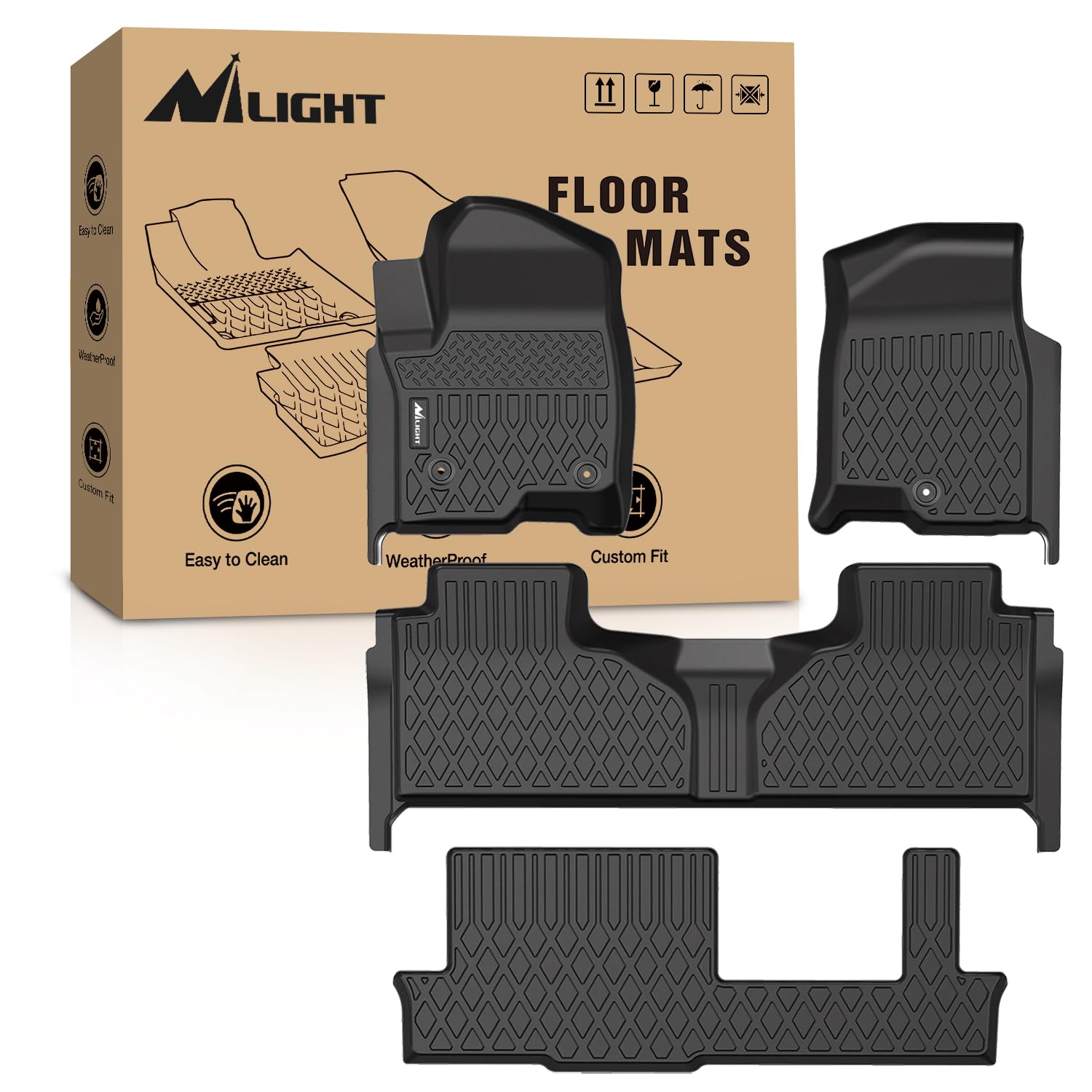 Nilight TPE-Fußmatten für 2021 2022 2023 Chevrolet Tahoe/GMC Yukon/Cadillac Escalade mit Banksitz, jedes Wetter, individuelle Passform, robuste Bodenbeläge von Nilight