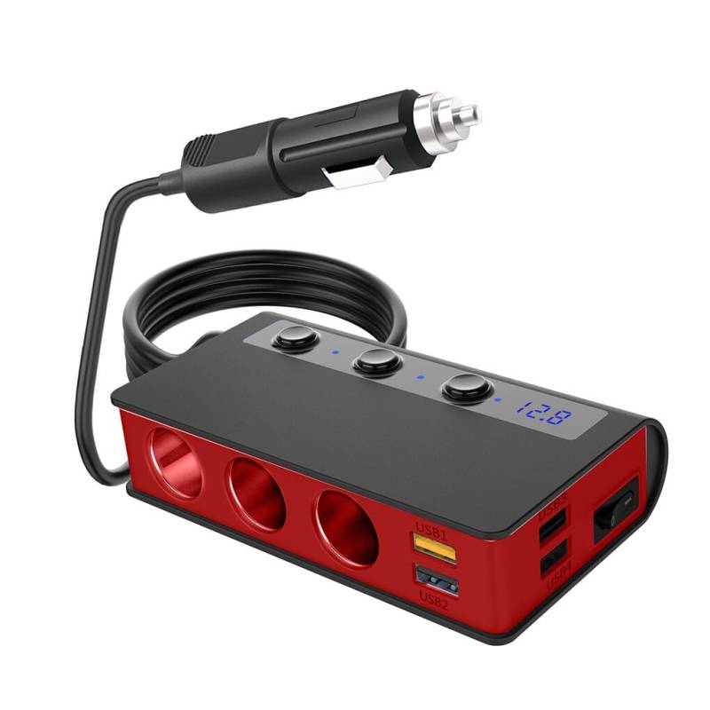 Nilioyul 180W Auto Feuerzeug Splitter QC3.0 Netzteil Schnellladung Tragbares Verbesserungs Ersatzladegerät mit Schalter, Schwarz Rot von Nilioyul