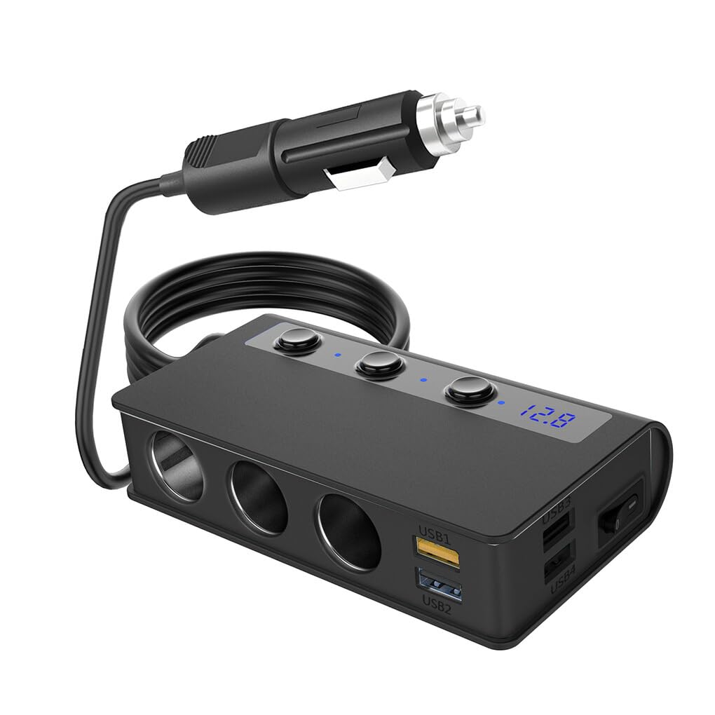 Nilioyul 180W Auto Feuerzeug Splitter QC3.0 Netzteil Schnellladung Tragbares Verbesserungs Ersatzladegerät mit Schalter, Schwarz von Nilioyul