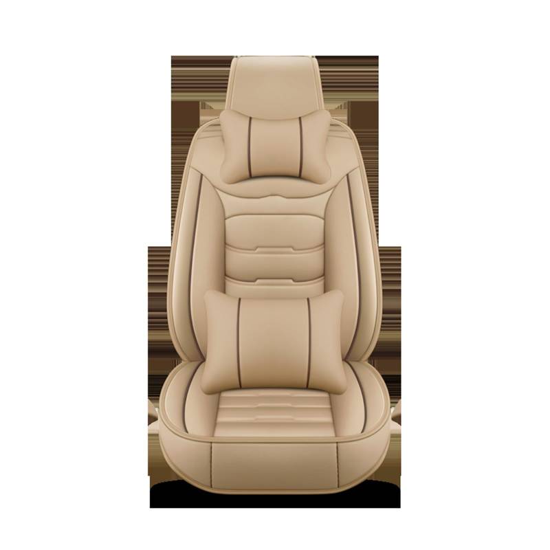 Auto Sitzbezüge Leder-Autositzbezug Für VW Für Polo Für Golf 7 Für Tiguan Für Touran Für Jetta Für CC Für Käfer Alle Modelle 5 Sitze Autositzschoner(1 seat Beige Pillow) von NingRuiBhd