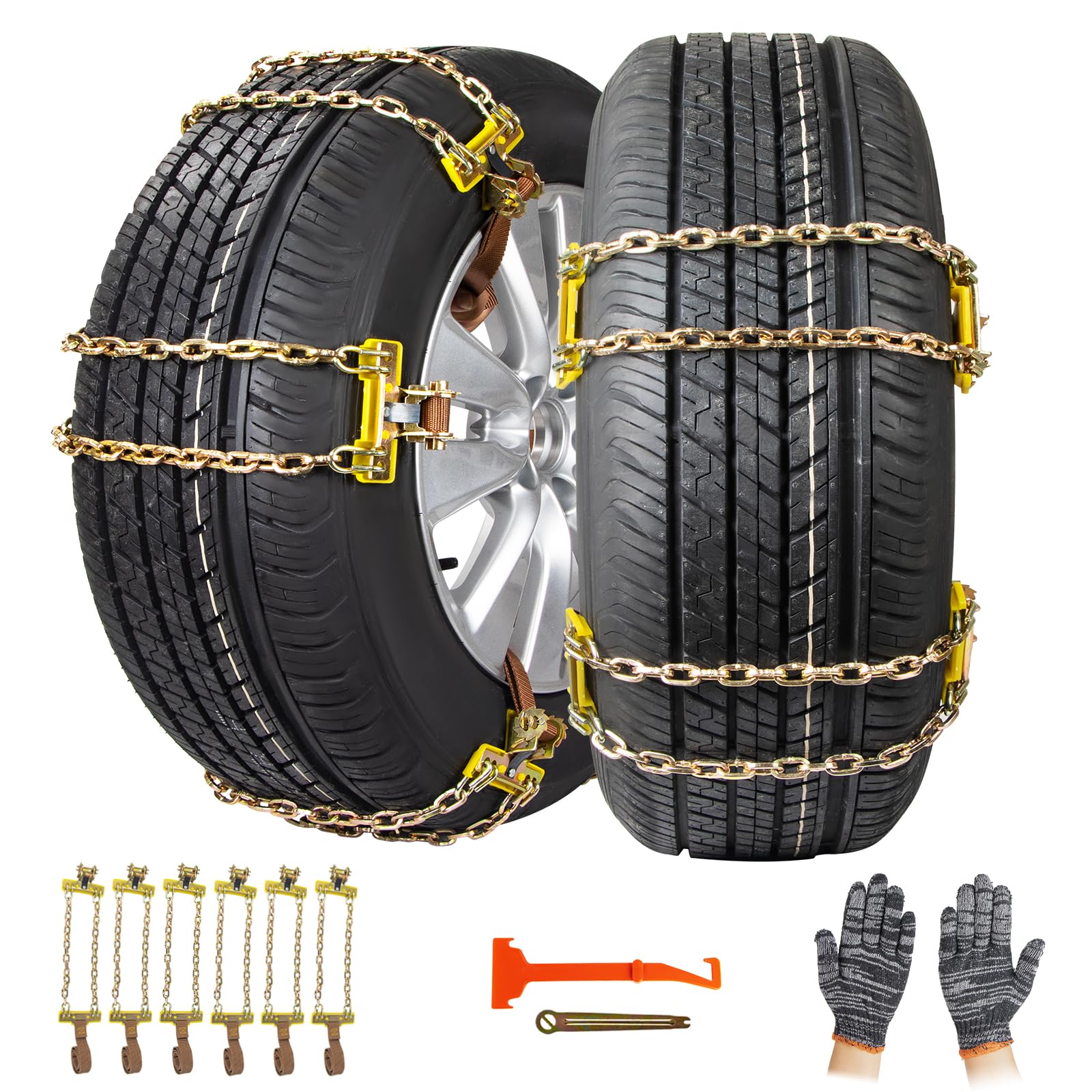 6 Stück Universal Schneeketten für Auto Ninonly Winter Schneeketten Auto mit Plastikschneeschaufel und Handschuhe für Auto LKW SUV Fahrbahn Schnee Road Auto Sicherheit Klettern Breite 165-265mm von Ninonly