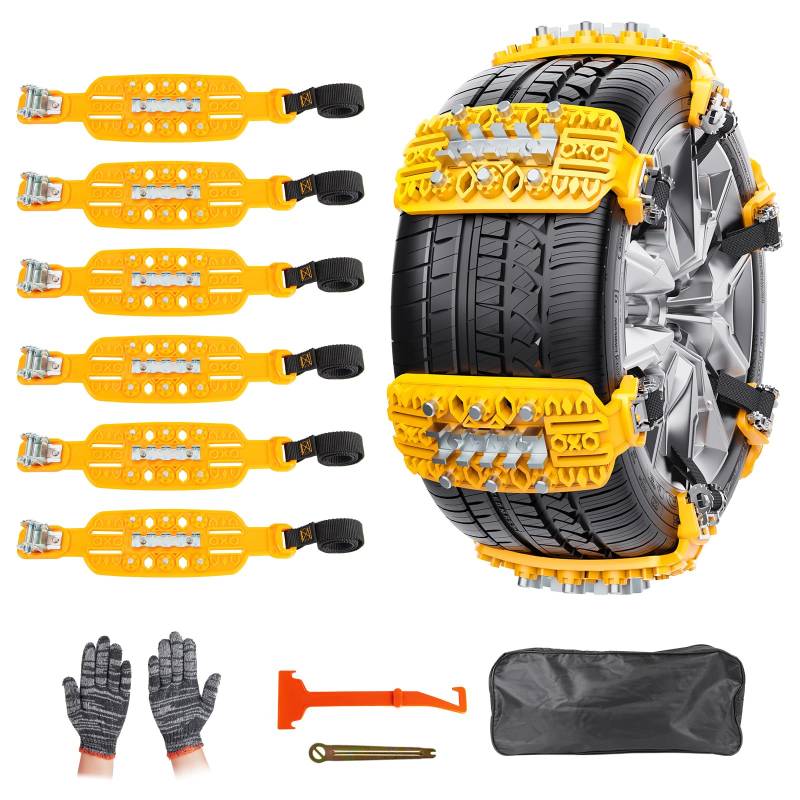 Ninonly 6PCS Universal Schneeketten für Auto mit Plastikschneeschaufel und Handschuhe Winter Schneeketten Auto für Auto LKW SUV Fahrbahn Schnee Road Sicherheit Eisschlamm Klettern Breite 165-265mm von Ninonly